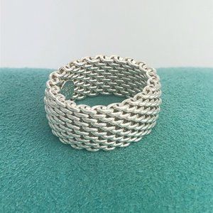Size 9.5 Tiffany & Co Somerset Ring Mesh Weave Mens Unisex in Sterling Silver
